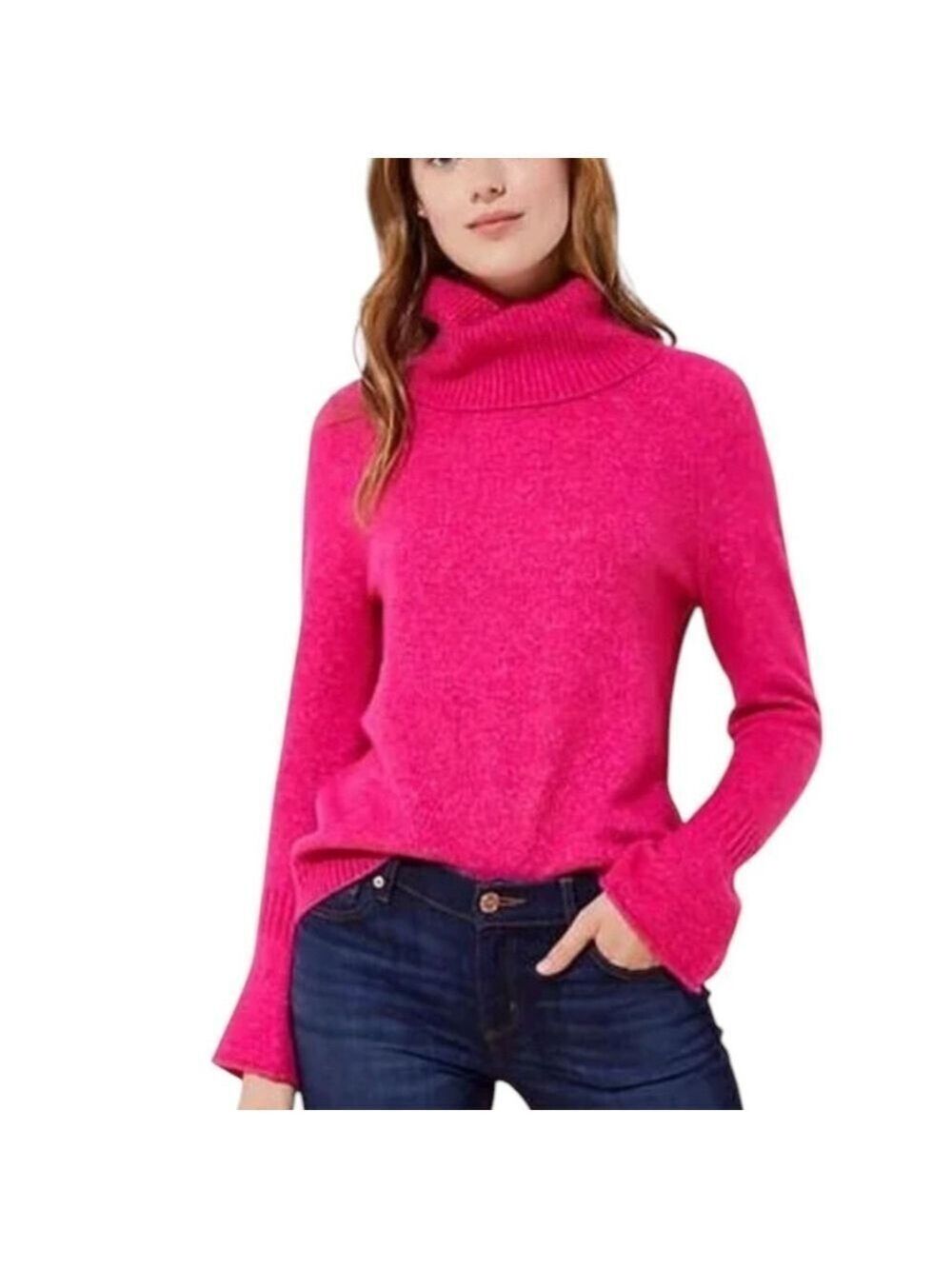 LOFT Pink Turtleneck Sweater Bell Cuffs Size Small Excellent Condition